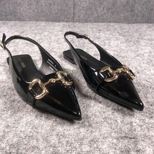 Fashion Nova Shoes Womens Size 8 Black Patent Slingback Pointed Toe Horsebit